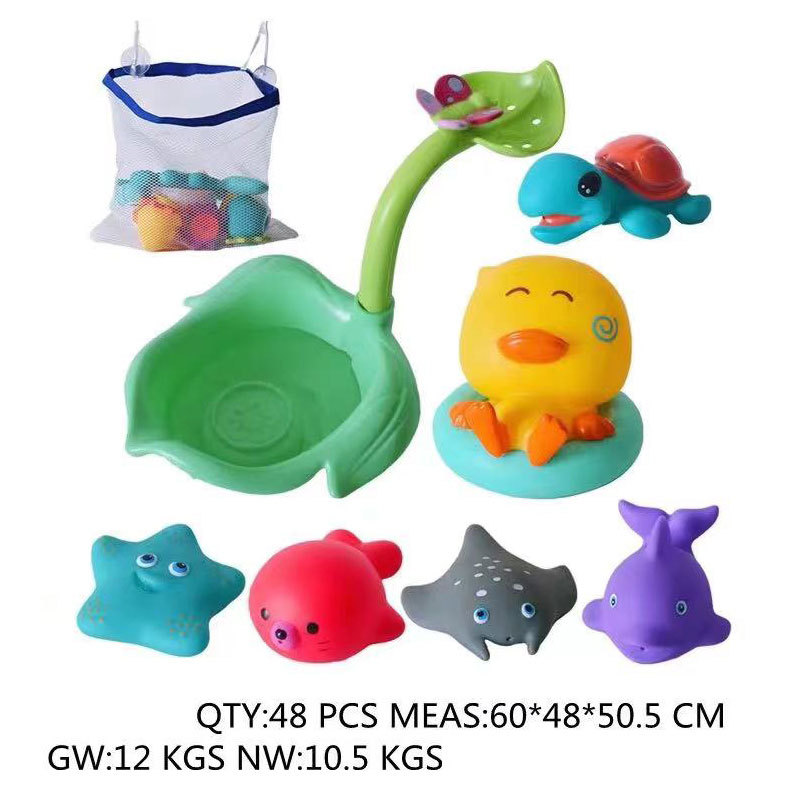 Baño de baño de los niños juguetes de agua océano baño agua spray vinilo animal lechón almacenamiento combinación traje 7 UNID