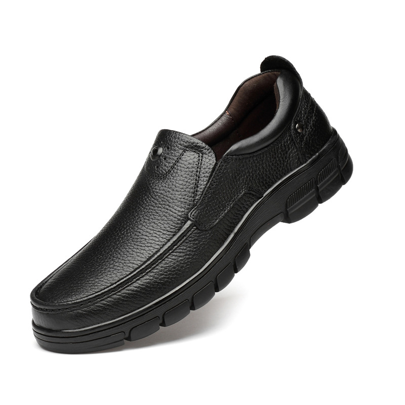 Wide Feet Round Head Shallow Mouth Large Size Foot Cover Men's Shoes Men's Outdoor Casual Leather Shoes Rubber Non-slip Sole_voghion.com