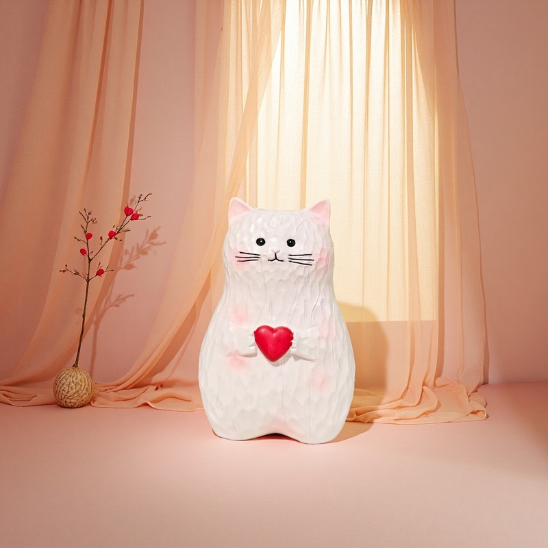 跨境粉红爱心猫树脂摆件多功能室内花盆花瓶粉红猫咪家居装饰创意|undefined