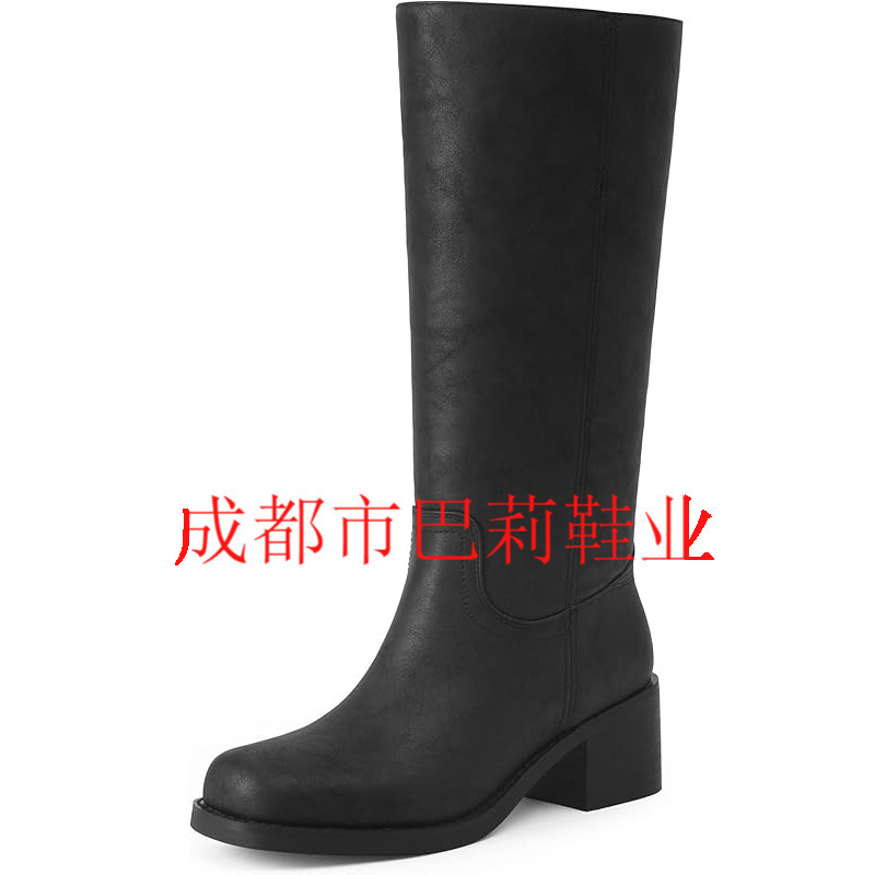 跨境款女士中筒靴粗跟女式高筒靴方头舒适休闲靴低跟时尚靴子大码|undefined