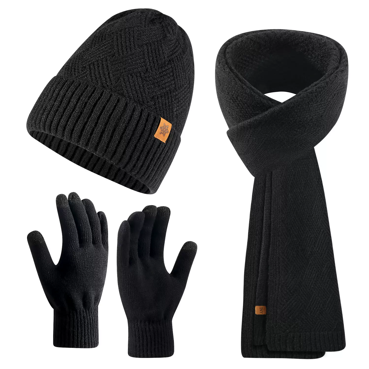 针织帽 男士秋冬季保暖套件双层加绒毛线针织帽子围巾手套三件套