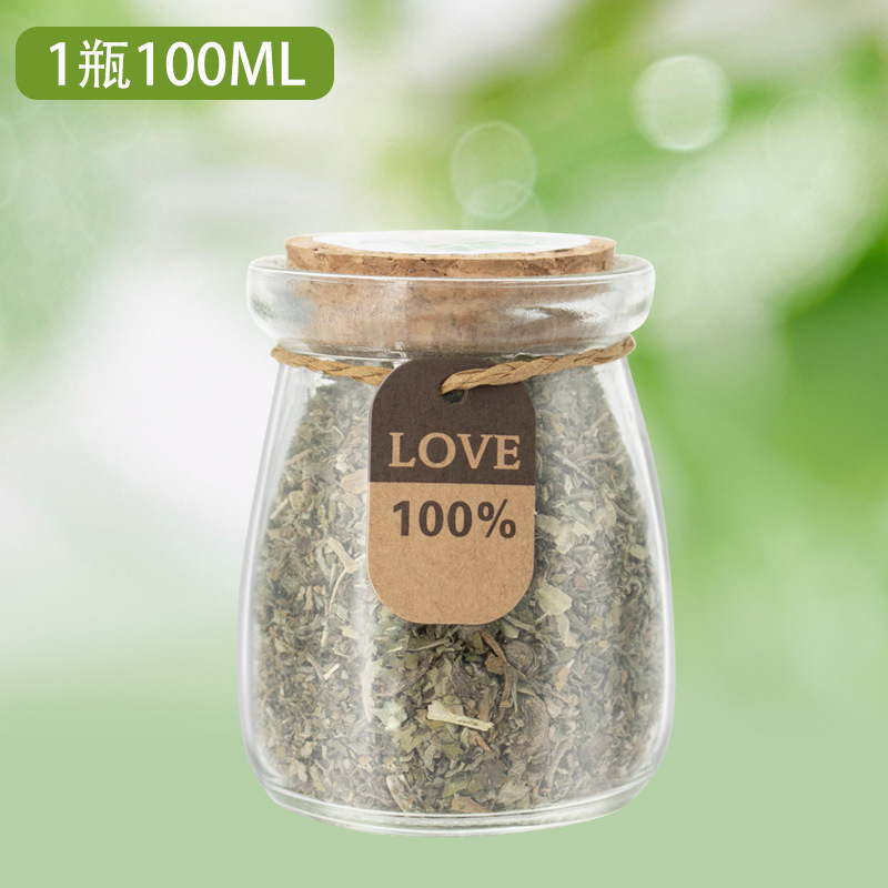 Hoja de polvo de menta gatera Aperitivos para gatos Galletas para gatos embotelladas Bolas desplumadas comestibles Limpiar la boca Cachornia para gatos