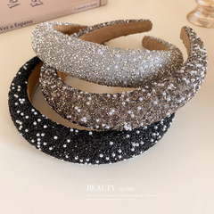 Korean New Style Sparkling Full Diamond Pearl Sponge Headband Fashion Light Luxury High Crown Headband Unique High-end Hair Accessory