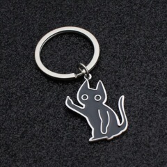 国境を越えた売れ筋キティキーホルダー漫画ステンレス鋼キーホルダー中指黒猫ペンダント