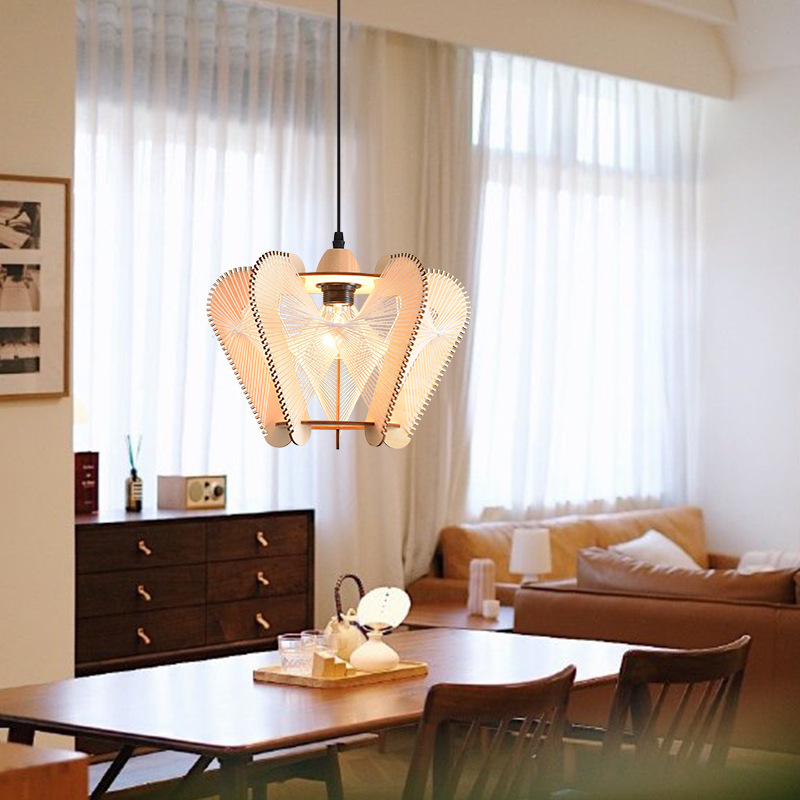 Araña de madera estilo japonés estilo tranquilo Bed & Breakfast Tea Room comedor sala de estar dormitorio estudio bar retro cuerda de cáñamo lámpara trenzada