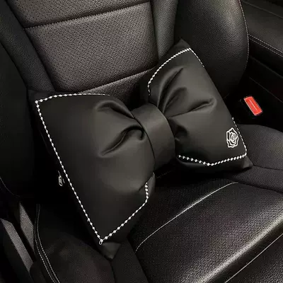 Car Interior elegant bow Camellia | Headrest - black-leather-embroidered-camellia-waistrest