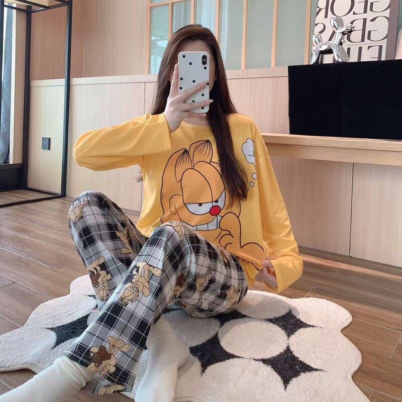 2025 New Cross-Border Export Spring and Autum Pajamas for Women, Long-Sleeved Pants, Cute Cartoons, Wearable Home Clothes Sets