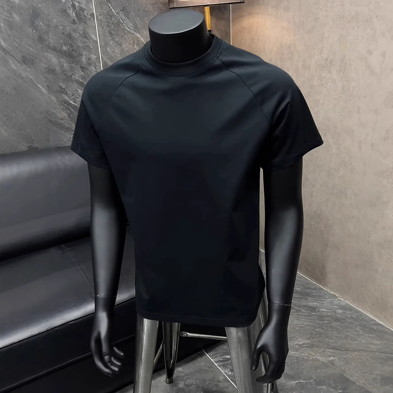 Pure Black Shoulder Solona T-shirt Men's Summer Xinjiang Cotton Short Sleeve Inner Stretch Heavy American Fitness Half Sleeve Pure Black Shoulder Solona T-shirt Men's Summer Xinjiang Cotton Short Sleeve Inner Stretch Heavy American Fitness Half Sleeve