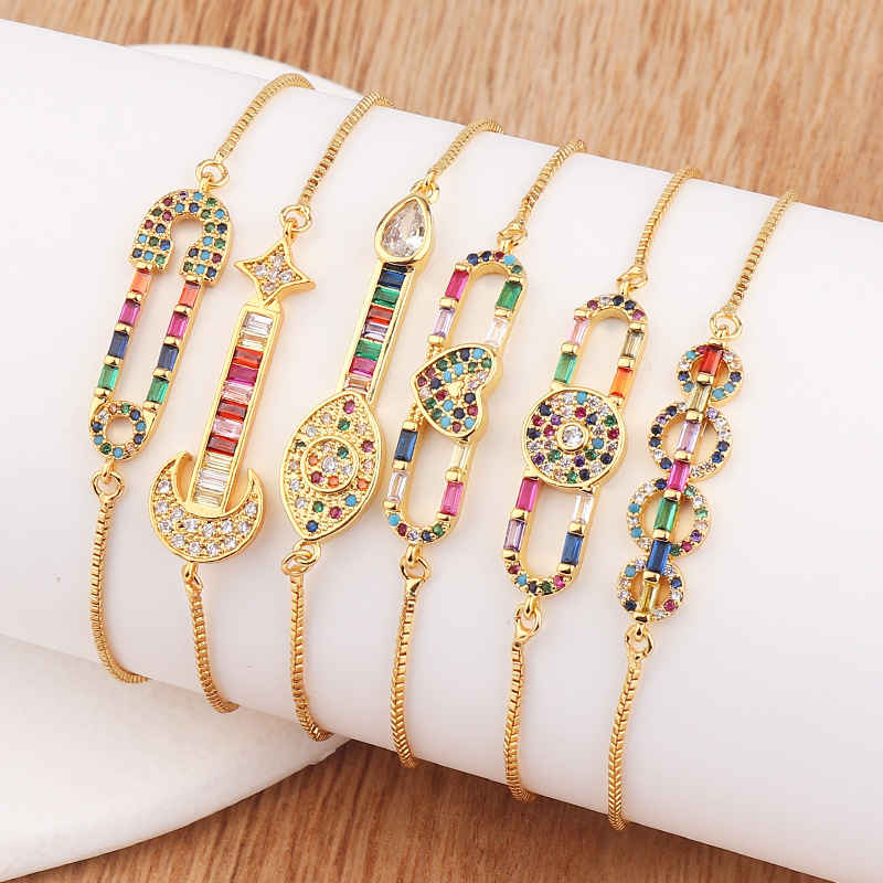 Ethnic Style Heart Shape Flower Copper Bracelets Inlay Zircon Copper Bracelets