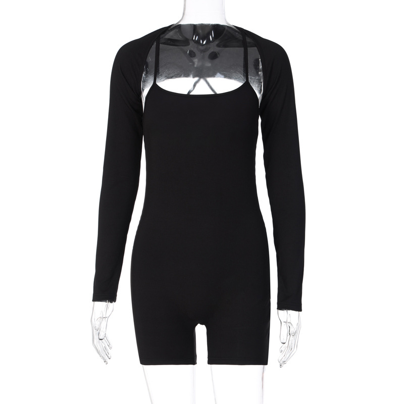 Women Clothing Autumn Sexy U Collar Shawl Tight Jumpsuit
