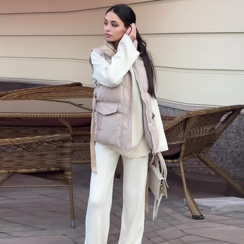 2024 otoño y invierno nuevo estilo europeo y americano Amazon ropa de mujer transfronteriza de color sólido perezoso viento universal grueso chaleco de algodón image 3