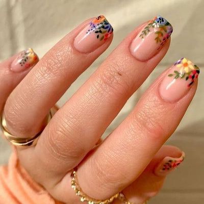 Verano pequeña flor falsa pegatinas de uñas desgaste manicura de uñas terminado pieza de uñas Impresión digital parche de uñas pieza de uñas extraíble