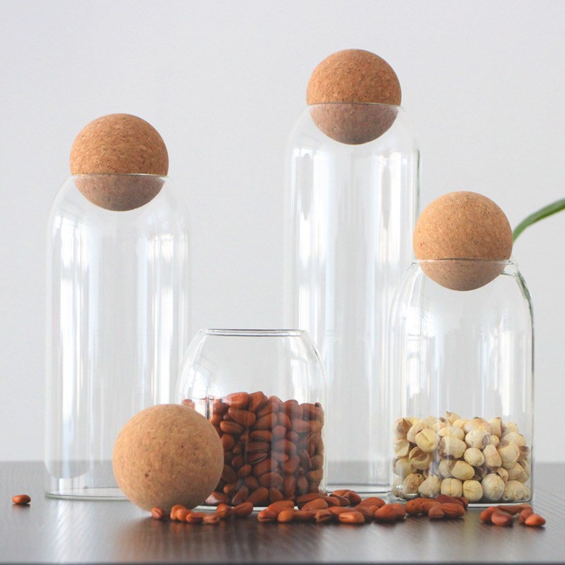 High Borosilicate Transparent Glass Creative Ball Sealed Jar Cork Tea Jar Sealed Jar Storage Jar Round Storage Jar