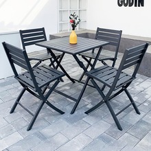 户外铝合金折叠桌椅休闲花园阳台咖啡奶茶室外防水桌椅组合便携式