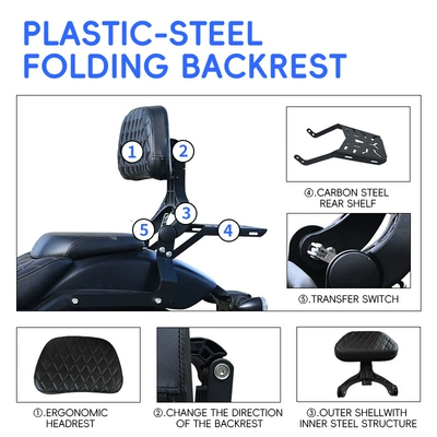 Motorcycle cushion: Motorcycle folding backrest for