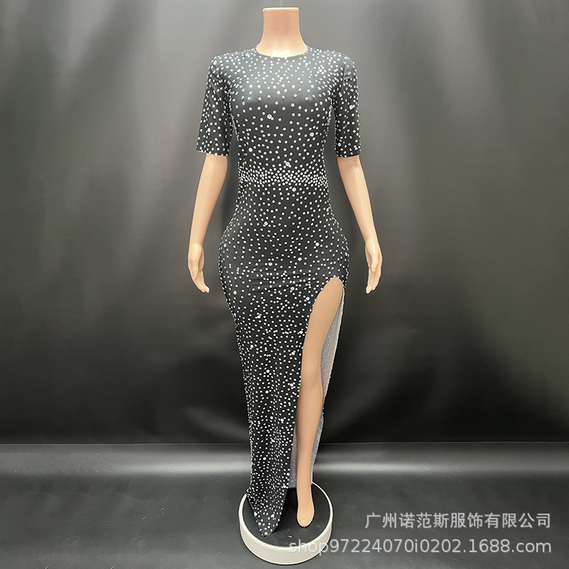 Black intellectual atmosphere high split evening dress party party birthday party company annual meeting catwalk red carpet dress