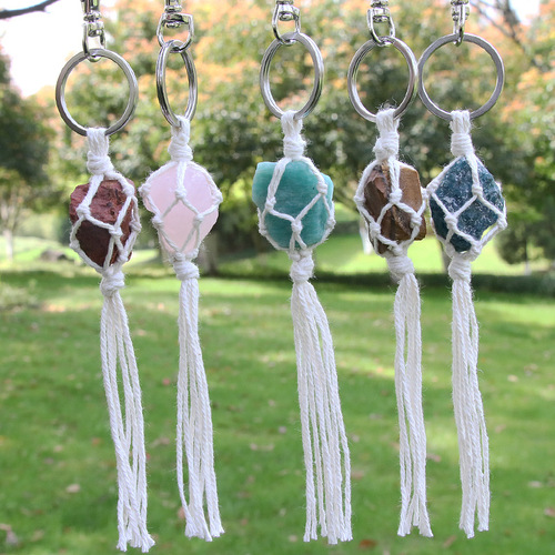 Natural Amethyst Crystal Powder Crystal Hand-Hammered Original Stone Keychain Pendant Set, Can Be Freely Combined DIY Hand-Woven Hanging Ornament