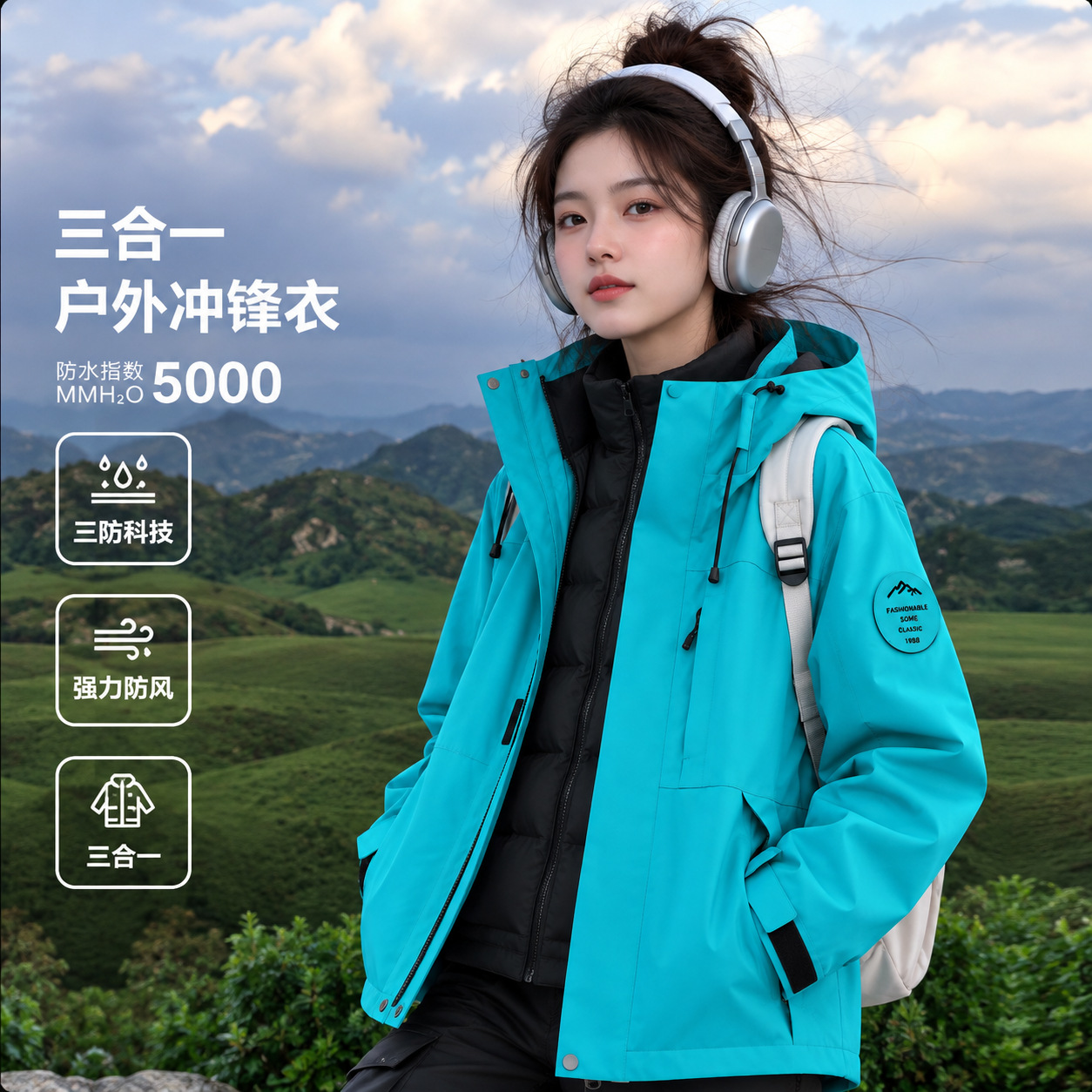 Luotuo Same Style Women's Outdoor Windproof and Waterproof Three-In-One down Jacket Two-Piece Set with 90% White Duck down Lining