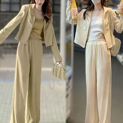 洋气春秋装时尚运动套装女小香风高级感外套休闲阔腿裤显瘦两件套