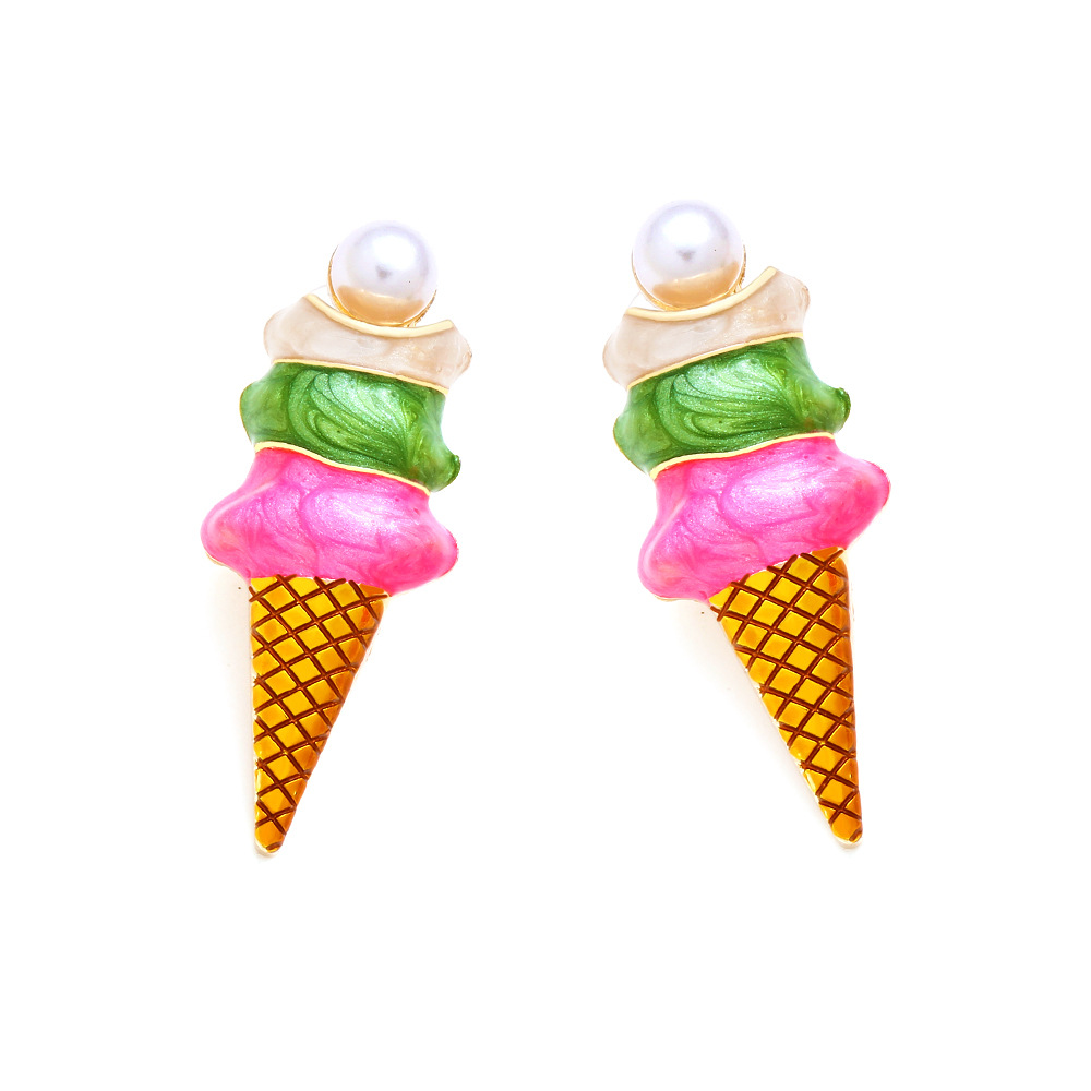 Ear Studs Classification Simple Style Ice Cream Zinc Alloy Enamel Artificial Pearls Women's Ear Studs