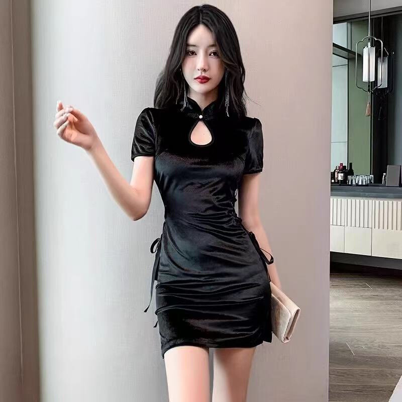 Night store sexy dress 2025 new improved cheongsam night work clothes hip wrap skirt technician work clothes