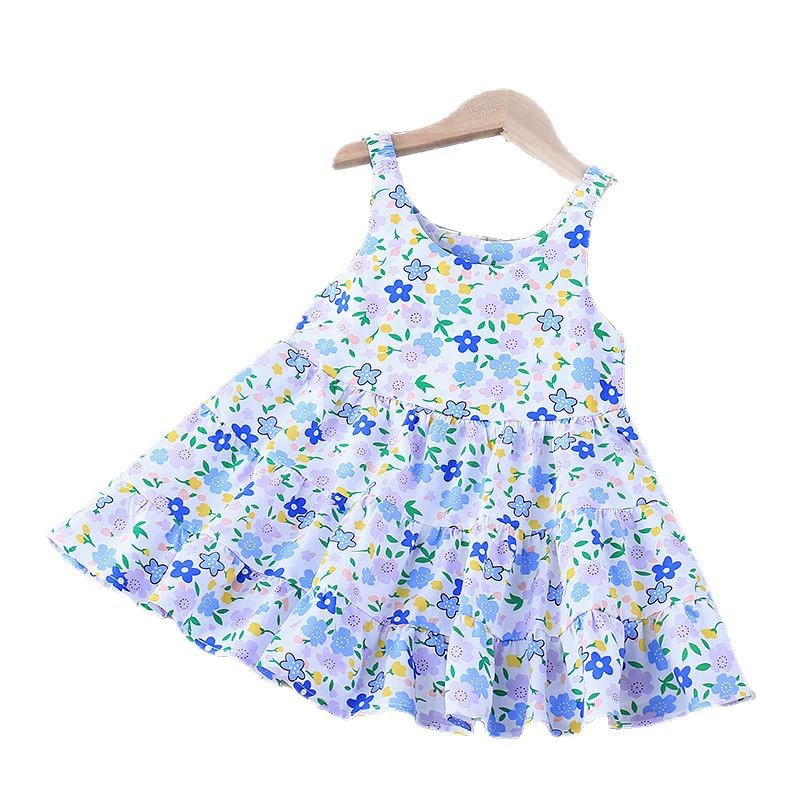 Summer girl's skirt, children's small princess costume, slip dress, Korean style, western style, floral print