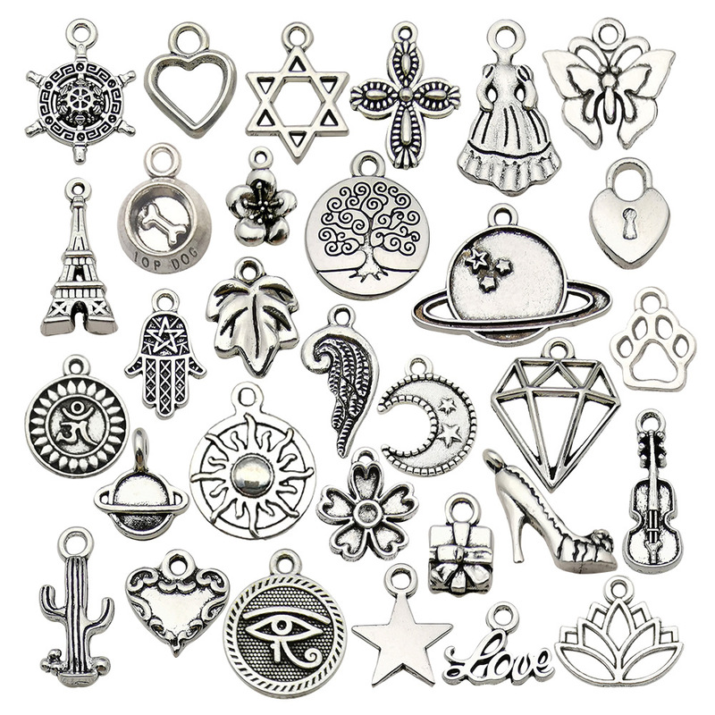 Ancient Silver Xizang Silver DIY Jewelry Accessories Bracelet Keychain Necklace Six-Pointed Star Iron Tower Butterfly Alloy Pendant Pendant