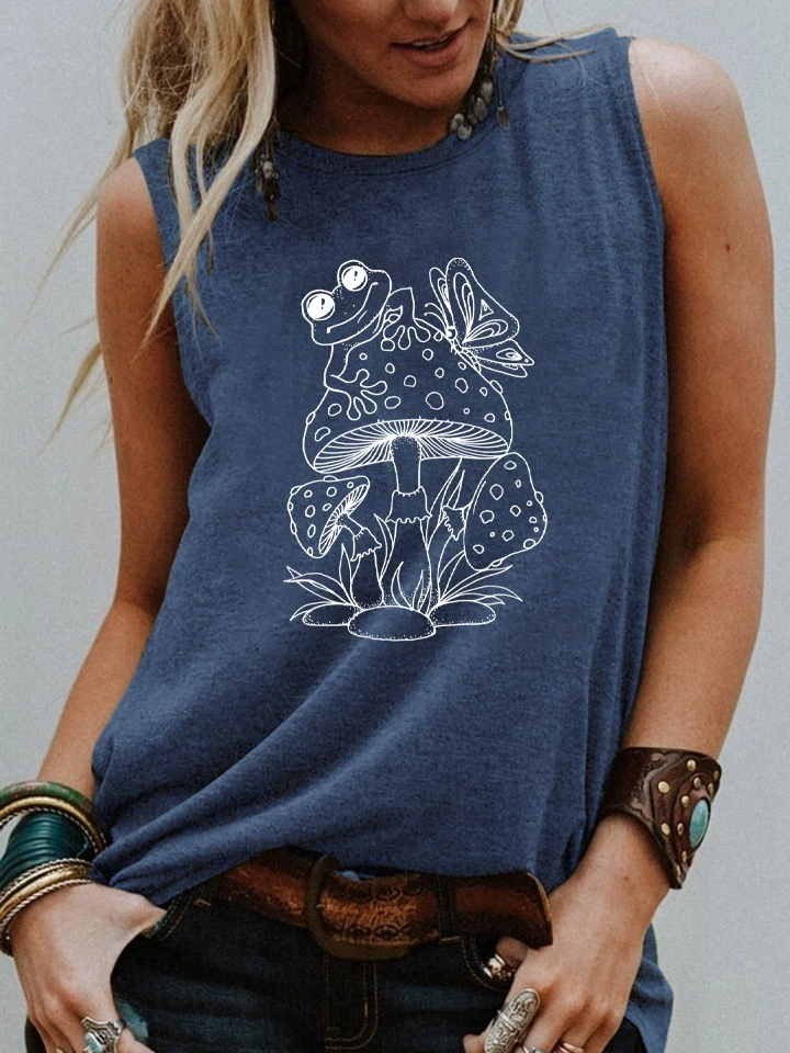 Лягушка бабочка гриб без рукавов Футболка Письмо цветной печати женщин