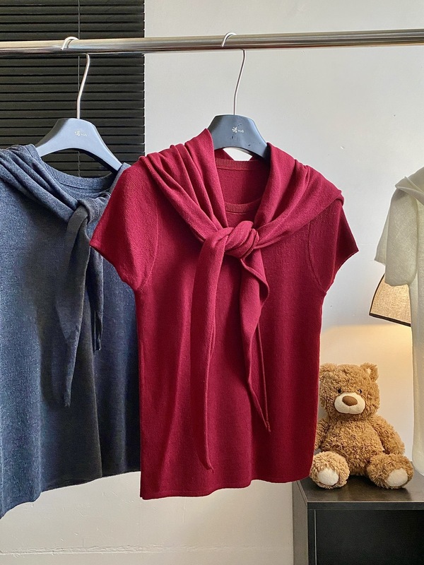 诺初 高级外搭披肩+短袖羊毛针织衫两件套女秋季休闲上衣|undefined