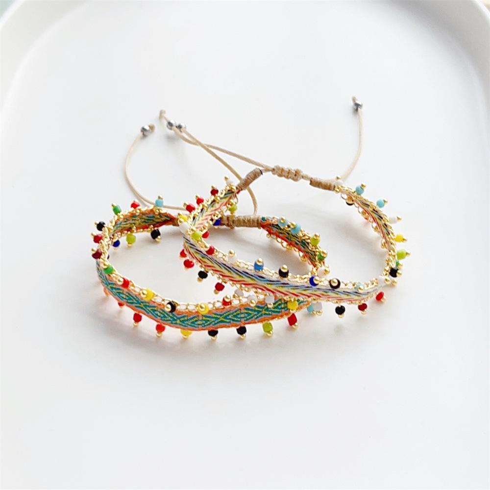 4g Weight 0.03µm Gold Plating Thickness Electroplating Gold Plating Process 18K Real Gold Plated Plating Material Bracelets Classification Simple Style Color Block Stainless Steel Seed Bead Ribbon Braid Women's Bracelets