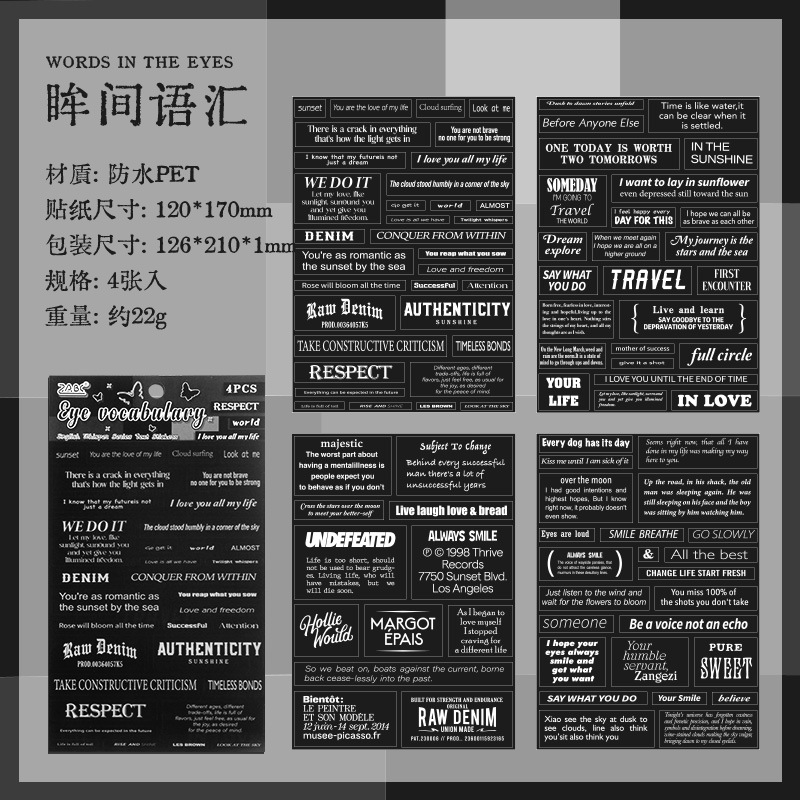 Serie de susurros en inglés Serie de sal Frases creativas en inglés Pet Libro de mano en inglés Material de decoración Pegatinas Pegatinas Transfronterizo