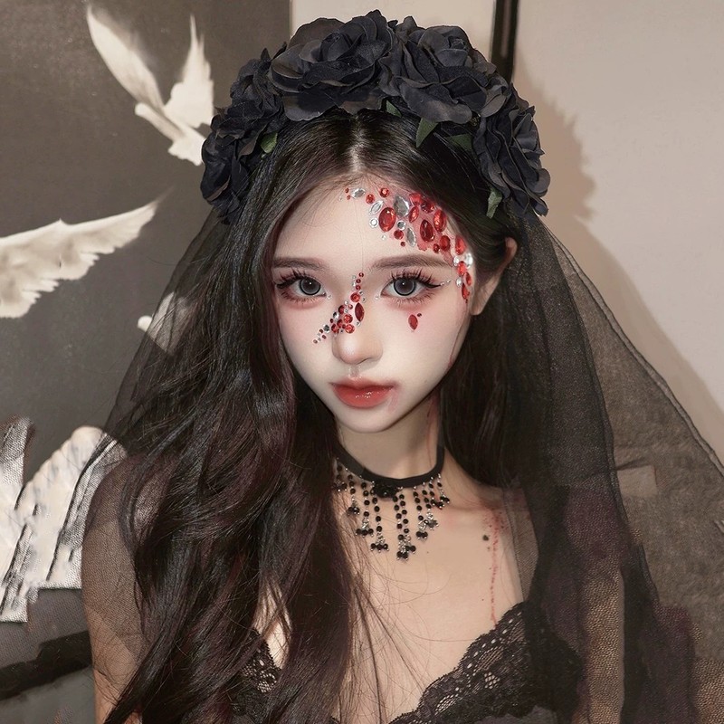 万圣节头饰新娘头纱蝴蝶结黑色网纱发光发箍女巫发饰cos装扮发卡|undefined