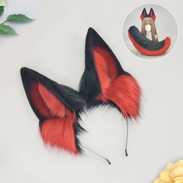 Black Wind Wolf Ears-Black and Red