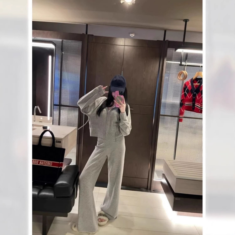 Women's Suit 2026 New Korean Style Lazy Style Relaxed White Base Shirt Zipper Cardigan Jacket Straight-Leg Pants Women's Suit 2026 New Korean Style Lazy Style Relaxed White Base Shirt Zipper Cardigan Jacket Straight-Leg Pants