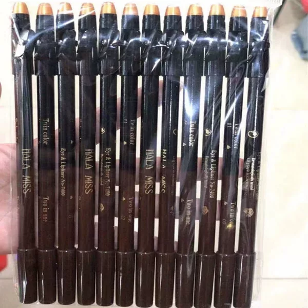 Double-Ended Black Eyeliner with Coffee-Colored Wooden Handle