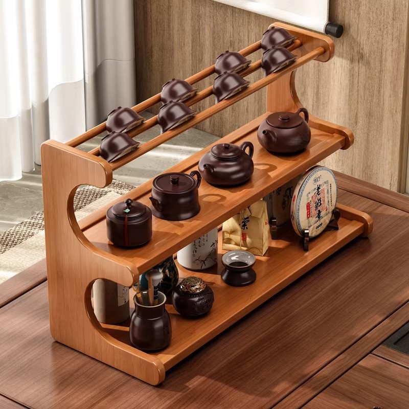 Desktop Tea Cup Storage Rack, Tea Room Tea Table, Small Display Shelf, Tea Set, Purple Clay Teapot Display Stand
