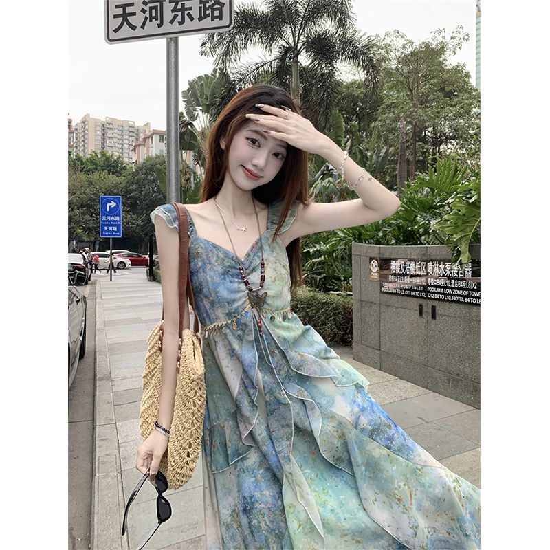复古时尚气质连衣裙新款宽松时尚印花过膝长裙女装小众小清新爆款|undefined