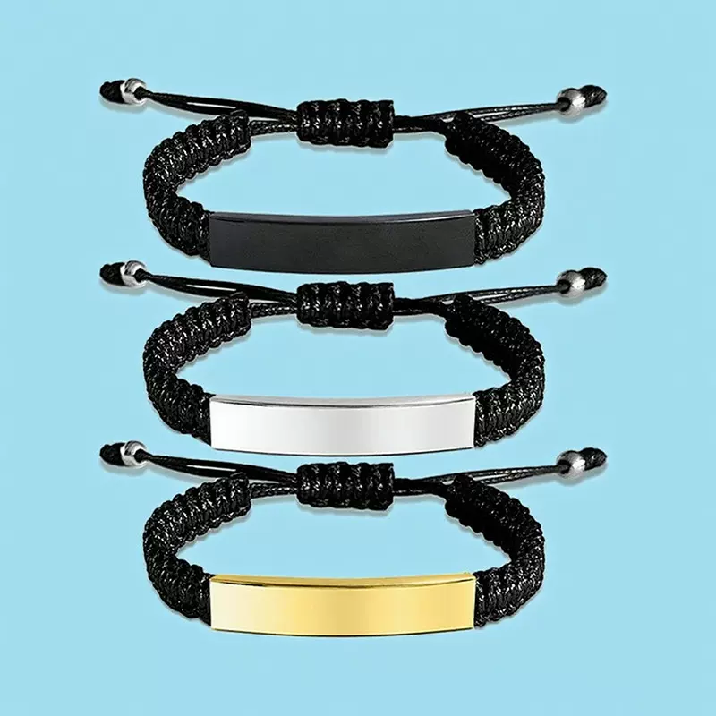 欧美跨境编织手链 空白无字激光镭射材料现货 刻字礼物不锈钢手链