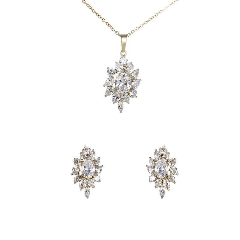 Xuping aleación chapada en oro con microincrustaciones de temperamento de circonio, lujo ligero, traje de moda europeo y americano, pendientes, colgante, collar de dos piezas para mujer