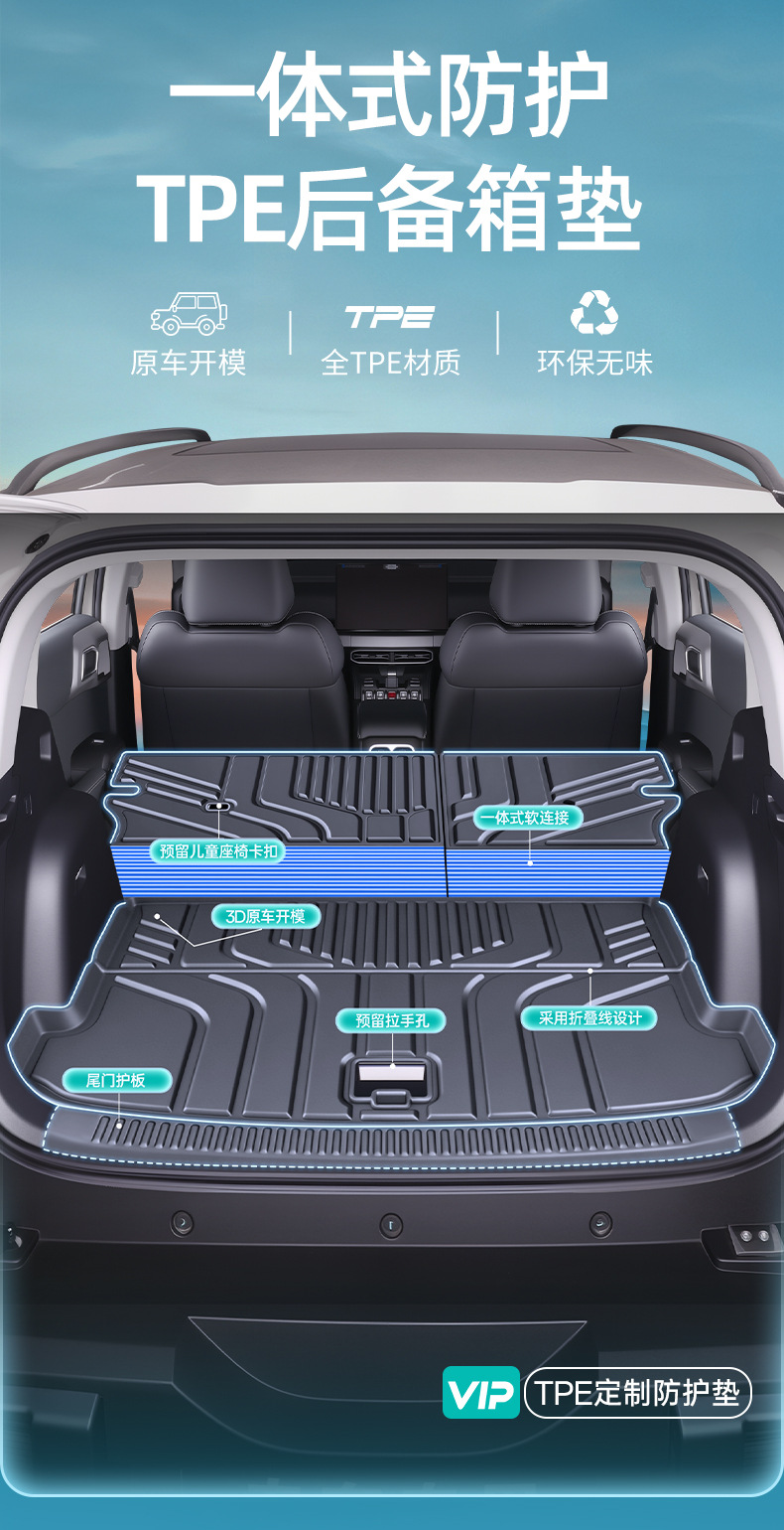 Suitable for Fangchengbao Titanium 3 Flash Charge Edition integrated trunk mat, car interior accessories, TPE trunk mat
