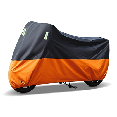 Motorcycle Rain and Dust Cover | Car clothing - velvet-waterproof-model-size-m-black-upper-and-orange-lower-splicing-with-green-reflective-strips
