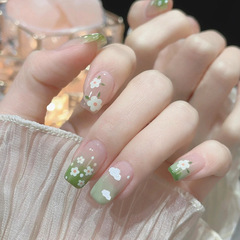 Wear Armor 2023 New Green Gradient Fresh Flowers Instagram Style Korean Version Matchable New Style Nail Sticker Strip Finished Product