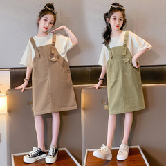 兒童裝連衣裙夏季2024新款韓版時尚假兩件裙子女童大童外出棉布裙
