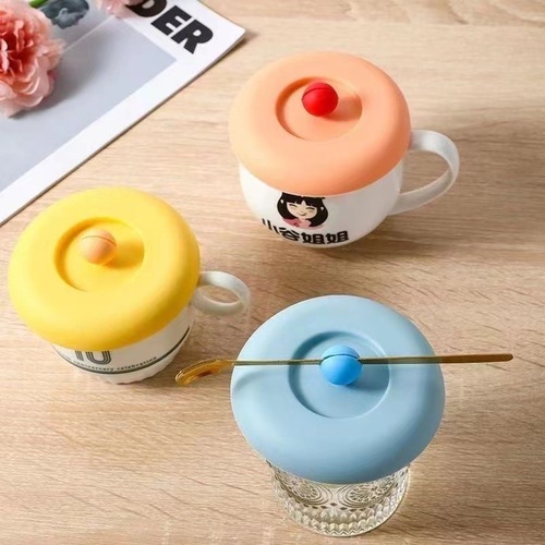 Silicone Cup Cover Food-Grade Cartoon Creative Silicone Cup Cover Dustproof and Leakproof Tea Cup Water Cup Lid Cute