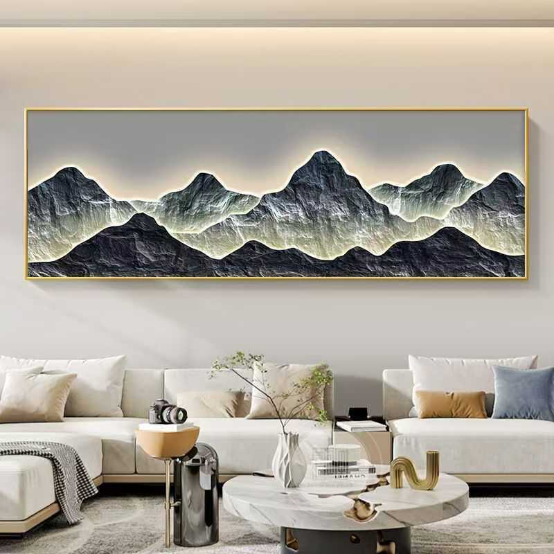 办公室横板壁画背有靠山挂画现代客厅沙发装饰画新中式茶室山水画|undefined