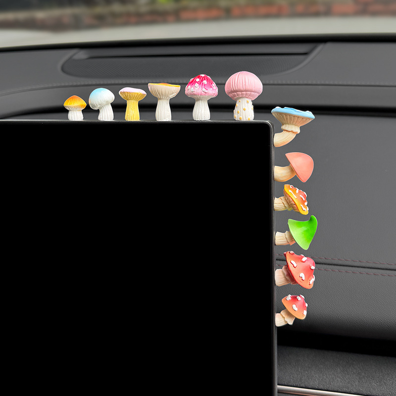 Stress-Relieving and Healing Mini Mushroom Car Ornament for Dashboard, Rearview Mirror, and Window Decoration