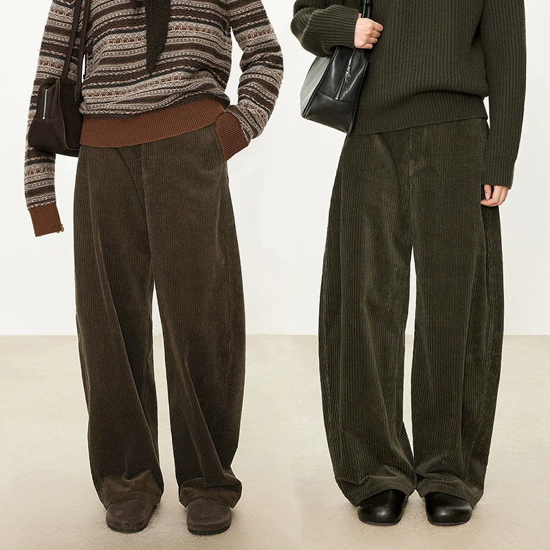 Ранняя весна 2025 новая средняя талия тонкая дуговая банановая прямая вельвет бог брюки свободные старые деньги повседневные женские брюки