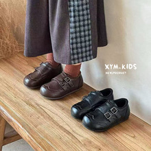 2025年冬季新款儿童皮鞋二棉鞋时尚复古英伦风雕花加绒男女童棉鞋