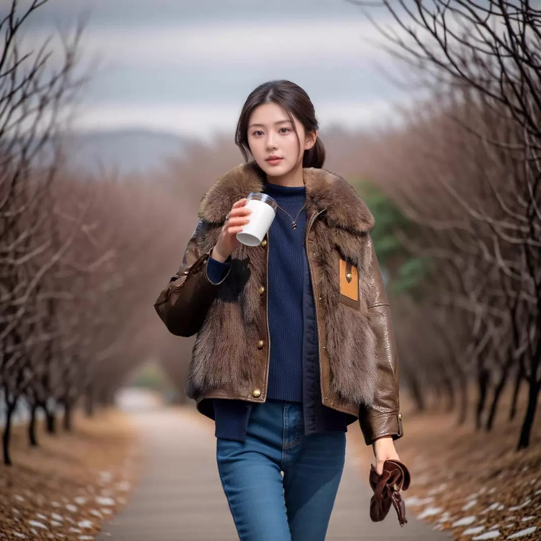 新款精仿狐狸毛皮草外套女皮毛一体爆款秋冬季皮衣拼接派克服大衣