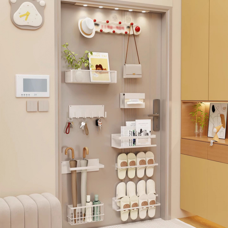 Magnetic Storage Rack for Entryway, Porch, and Behind-The-Door Organization; Umbrella Holder, Coat Rack, Key Holder, Bag Hook, Slipper Wall Mount Magnetic Storage Rack for Entryway, Porch, and Behind-The-Door Organization; Umbrella Holder, Coat Rack, Key Holder, Bag Hook, Slipper Wall Mount